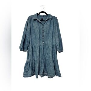 GAP Chambray Tiered Shirt Dress Large Button Front Denim Dress
